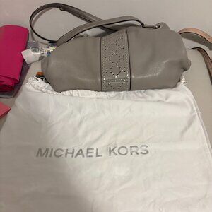 Michael Kors Gray Leather Satchel with Stud Detail + Dust Bag